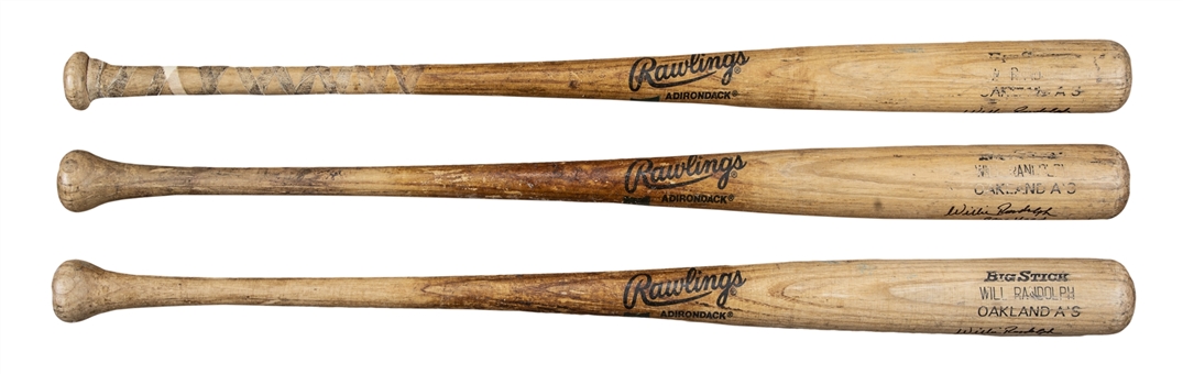 Lot of (3) 1990 Willie Randolph Game Used, Signed & Inscribed Oakland Athletics Rawlings Bats From The Willie Randolph Collection (Randolph LOA)